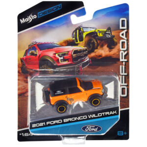 2021 Ford Bronco Wildtrak Orange Metallic with Black Top "Off-Road" "Maisto Design" Series 1/64 Diecast Model Car by Maisto