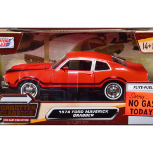 1974 Ford Maverick Grabber Orange with Black Stripes "Forgotten Classics" Series 1/24 Diecast Model Car by Motormax