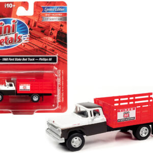 1960 Ford Stake Bed Truck "Phillips 66" Black and White with Red Stakes 1/87 (HO) Scale Model Car by Classic Metal Works