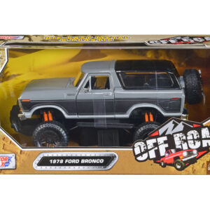 1978 Ford Bronco Custom Gray and Black "Off Road" Series 1/24 Diecast Model Car by Motormax