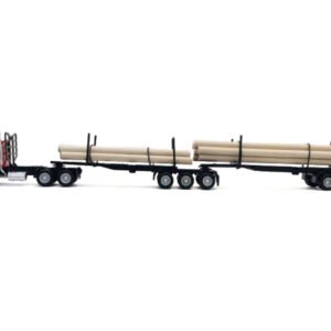 GMC Super B Log Truck and Trailer Red with Log Accessories 1/87 (HO) Plastic Model Car by Promotex