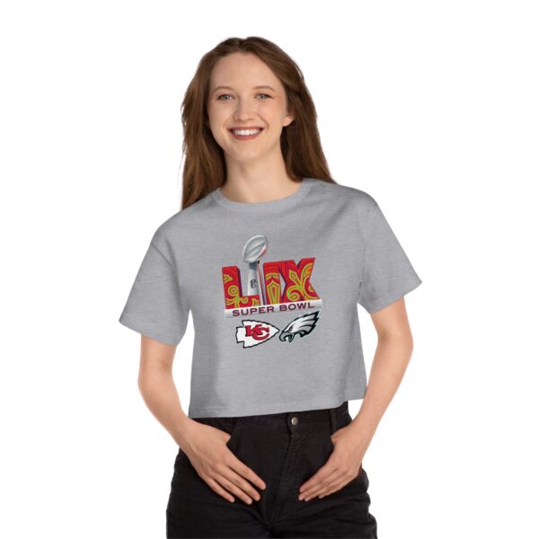 Kansas City Chiefs vs Philadelphia Eagles 2025 Super Bowl LIX Champion Women's Heritage Cropped T-Shirt - Image 9