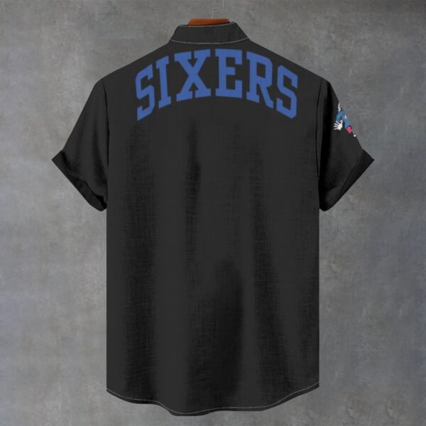 Philadelphia 76'ers Men's Stand Collar Shirt Imitation Flax - Image 2
