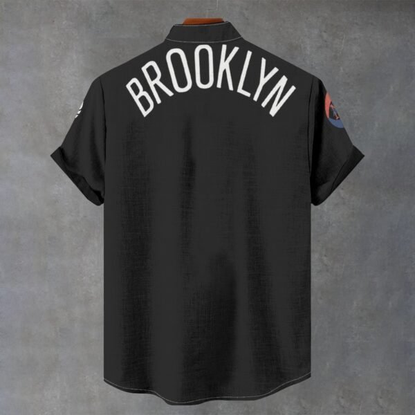Brooklyn Nets Men's Stand Collar Shirt Imitation Flax - Image 2