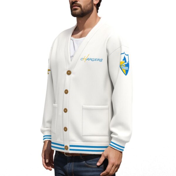 Los Angeles Chargers Unisex V-neck Knitted Fleece Cardigan With Button Closure - Image 2