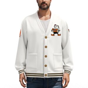 Cleveland Browns Unisex V-neck Knitted Fleece Cardigan With Button Closure
