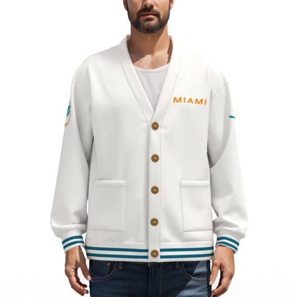 Miami Dolphins Unisex V-neck Knitted Fleece Cardigan With Button Closure