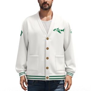 New York Jets Unisex V-neck Knitted Fleece Cardigan With Button Closure