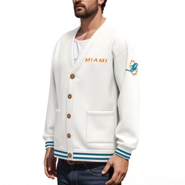 Miami Dolphins Unisex V-neck Knitted Fleece Cardigan With Button Closure - Image 2