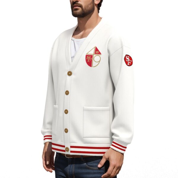 San Francisco 49ers Unisex V-neck Knitted Fleece Cardigan With Button Closure - Image 2