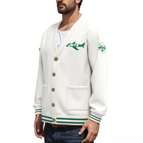 New York Jets Unisex V-neck Knitted Fleece Cardigan With Button Closure - Image 2