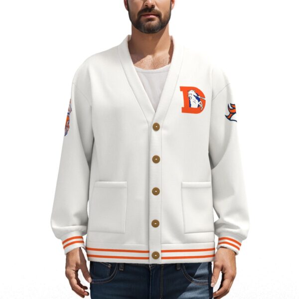 Denver Broncos Unisex V-neck Knitted Fleece Cardigan With Button Closure
