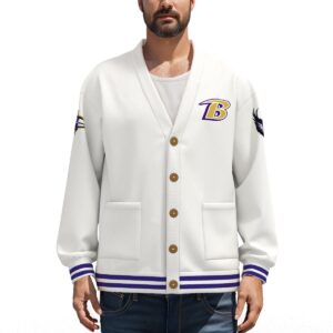 Baltimore Ravens Unisex V-neck Knitted Fleece Cardigan With Button Closure