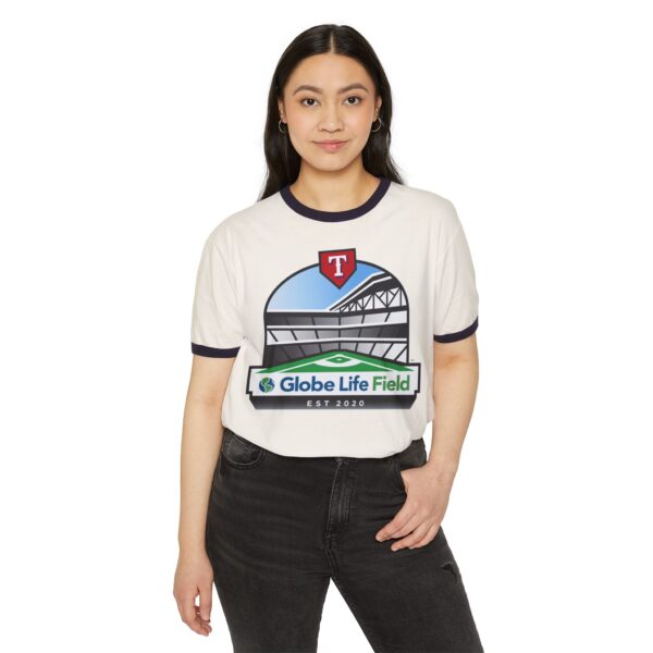 Texas Rangers Globe Life Field Unisex Cotton Ringer T-Shirt - Image 3