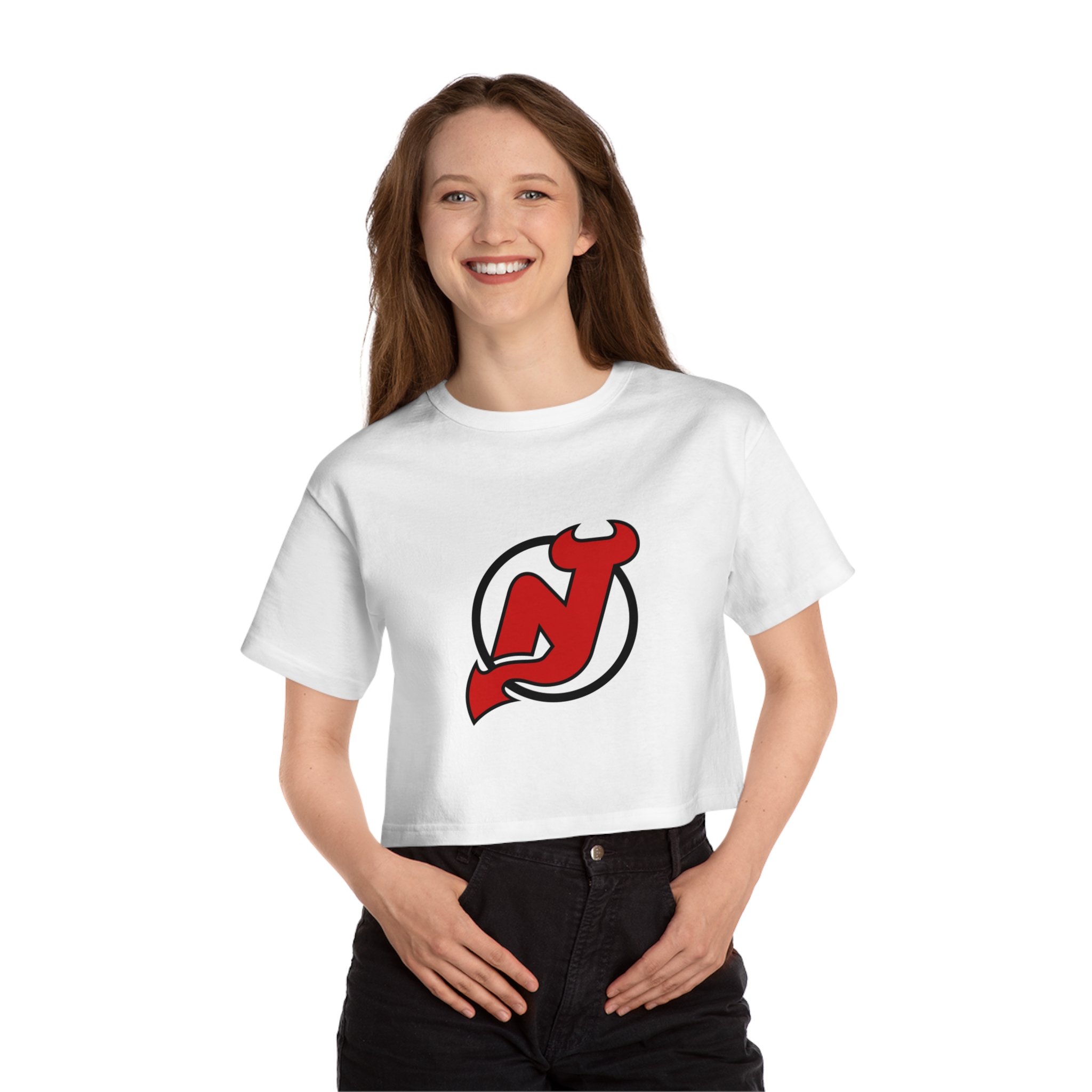 New Jersey Devils Champion Women's Heritage Cropped T-Shirt - Image 9