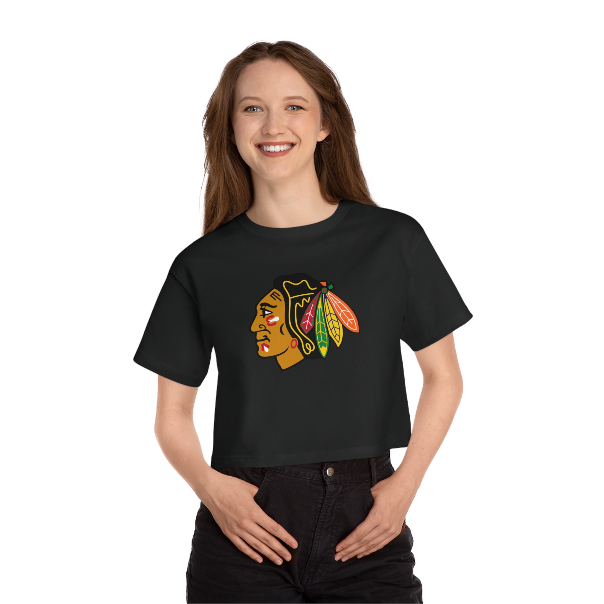 Chicago Blackhawks Champion Women's Heritage Cropped T-Shirt - Image 3