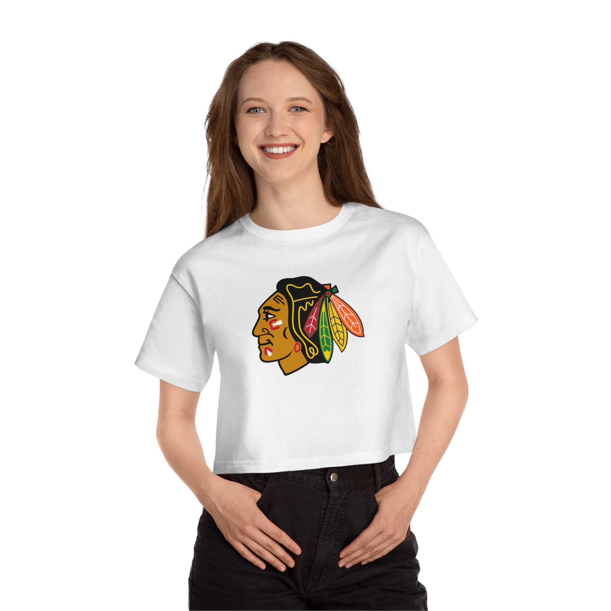Chicago Blackhawks Champion Women's Heritage Cropped T-Shirt - Image 9