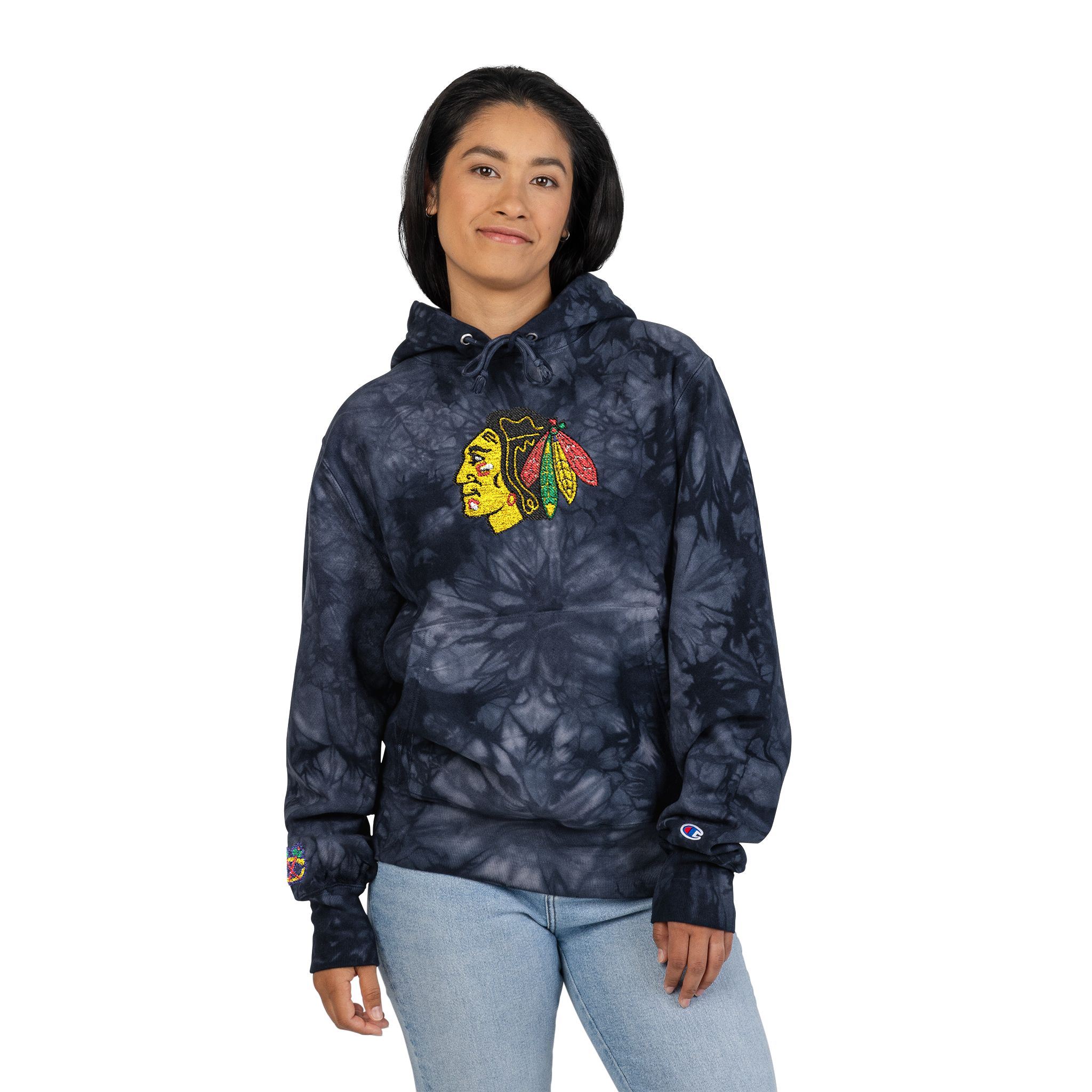 Chicago Blackhawks Unisex Champion Tie-Dye Hoodie (Embroidery) - Image 8