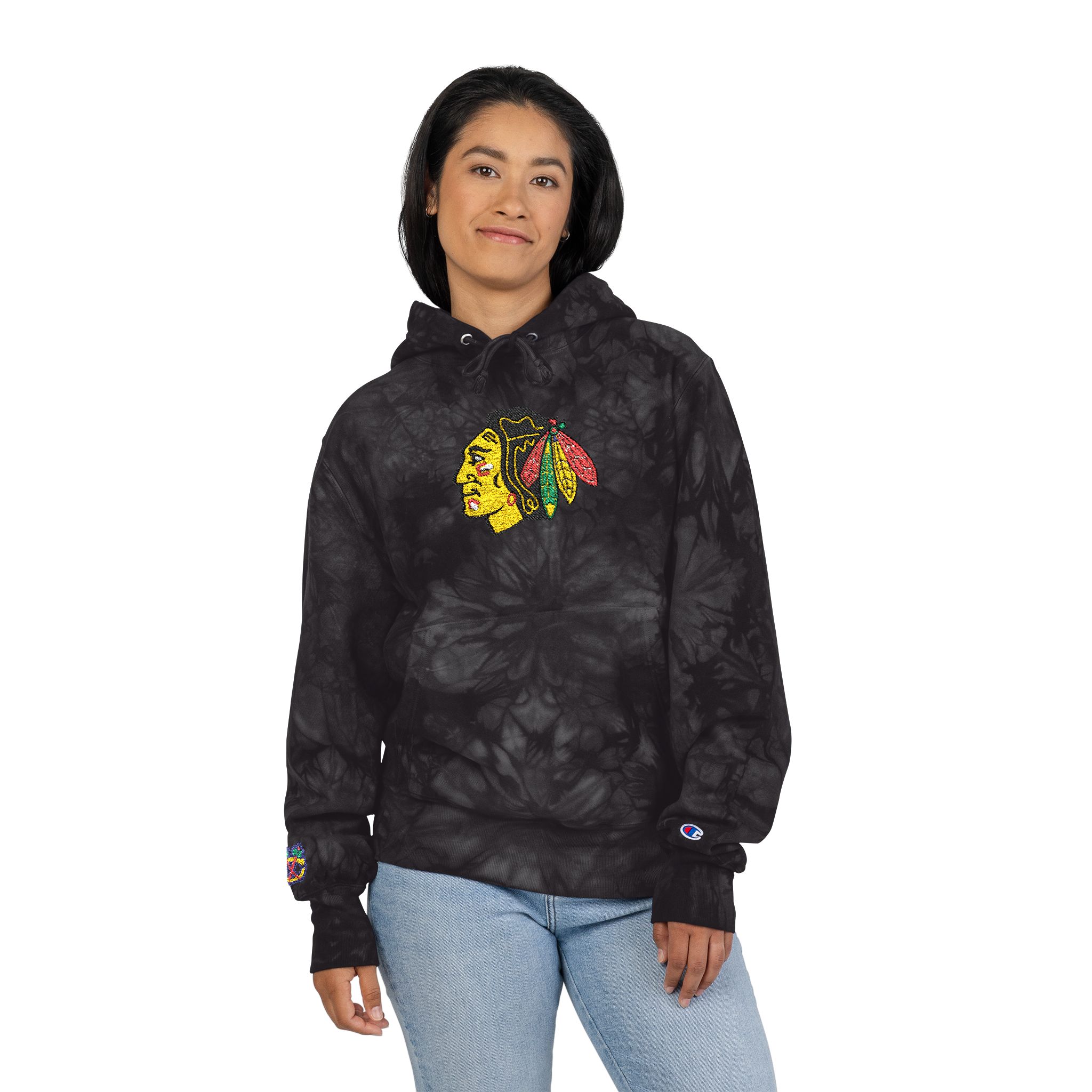 Chicago Blackhawks Unisex Champion Tie-Dye Hoodie (Embroidery) - Image 4
