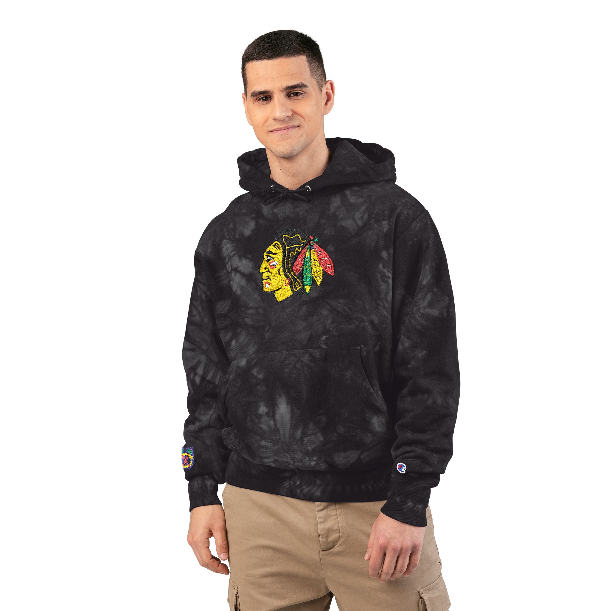 Chicago Blackhawks Unisex Champion Tie-Dye Hoodie (Embroidery) - Image 3