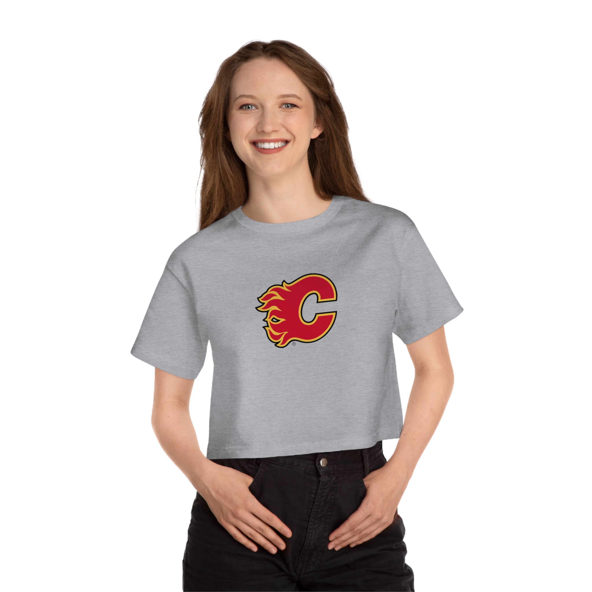 Calgary Flames Champion Women's Heritage Cropped T-Shirt - Image 9