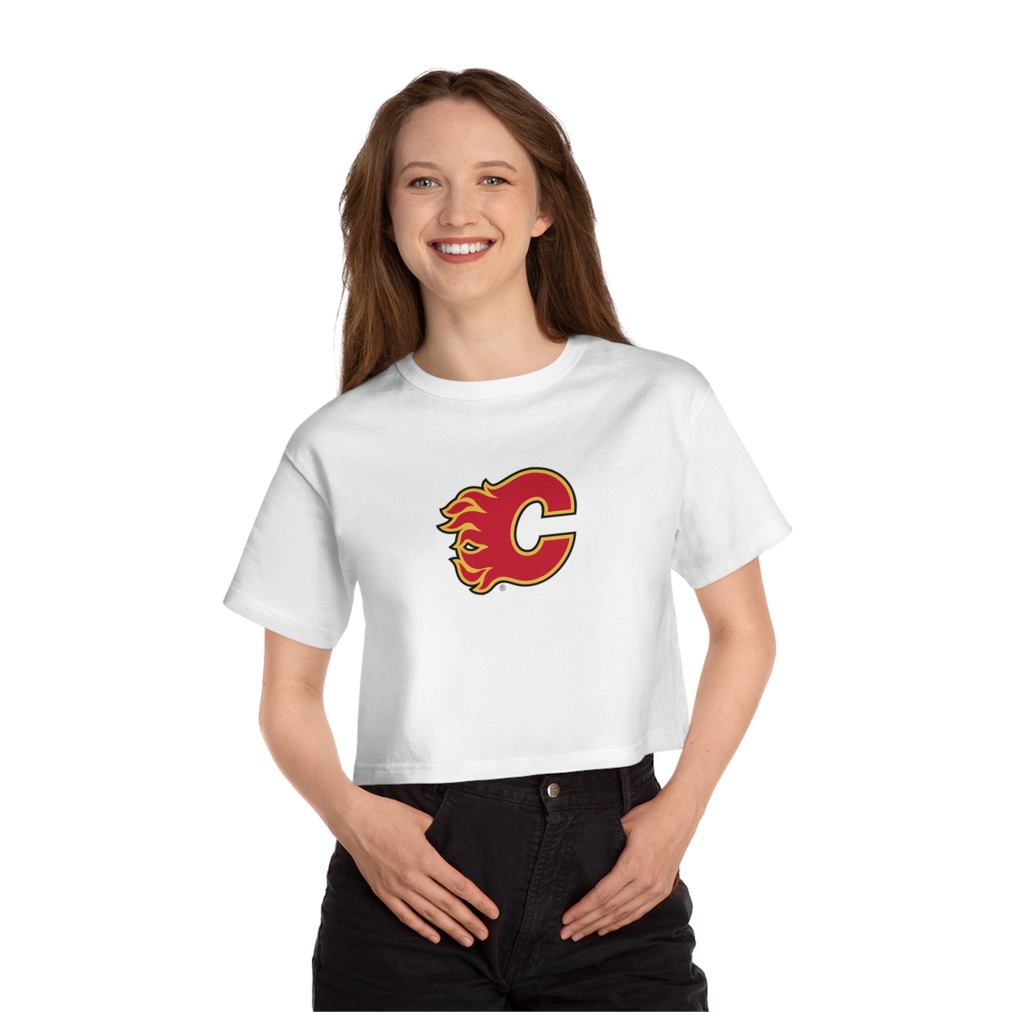 Calgary Flames Champion Women's Heritage Cropped T-Shirt - Image 12