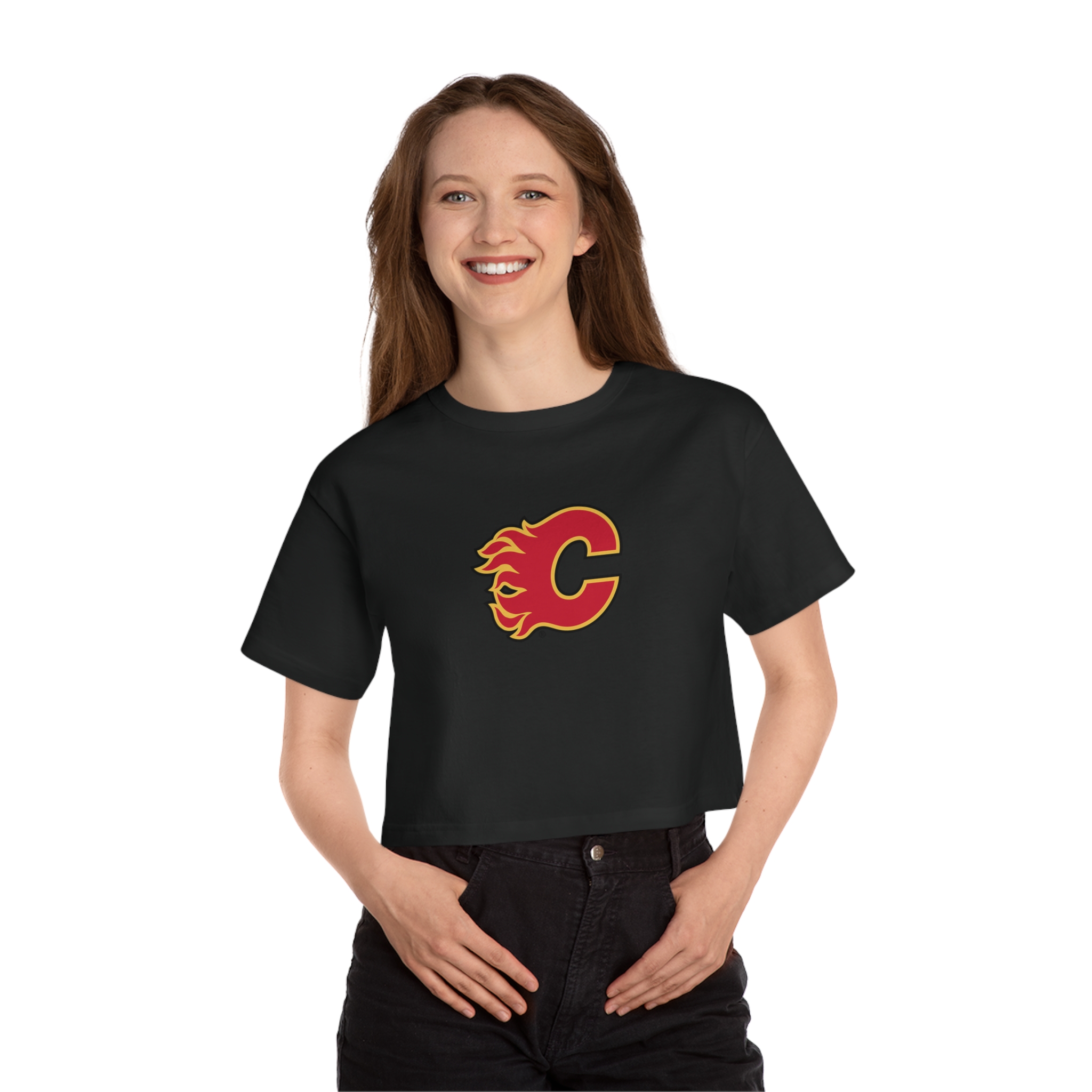 Calgary Flames Champion Women's Heritage Cropped T-Shirt - Image 3