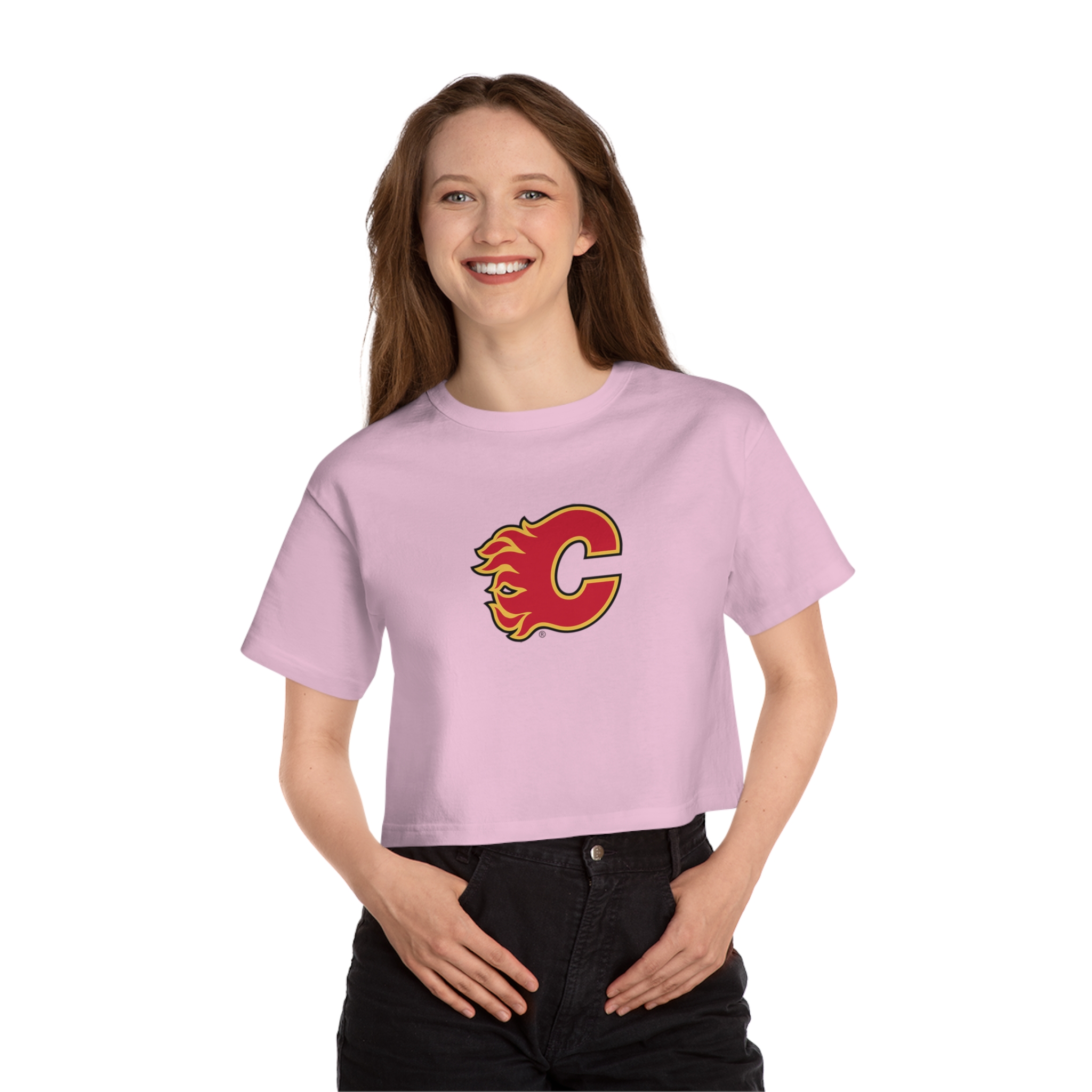 Calgary Flames Champion Women's Heritage Cropped T-Shirt - Image 6