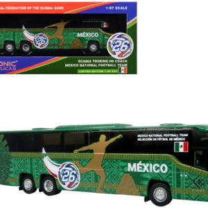 Scania Touring HD Coach Bus Mexico National Football Team Green with Graphics International Federation of the Global Game Series Limited Edition to 504 pieces Worldwide 1/87 (HO) Diecast Model by Iconic Replicas
