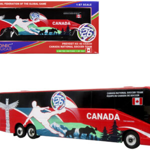 Prevost H345 Coach Bus Canada National Soccer Team Red with Graphics International Federation of the Global Game Series Limited Edition to 504 pieces Worldwide 1/87 (HO) Diecast Model by Iconic Replicas