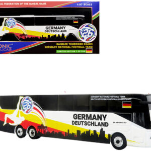 Daimler Tourrider Coach Bus Germany National Football Team White with Graphics International Federation of the Global Game Series Limited Edition to 504 pieces Worldwide 1/87 (HO) Diecast Model by Iconic Replicas