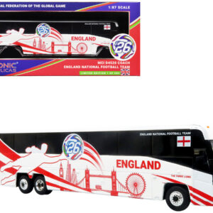 MCI D4520 Coach Bus England National Football Team White with Graphics International Federation of the Global Game Series Limited Edition to 504 pieces Worldwide 1/87 (HO) Diecast Model by Iconic Replicas