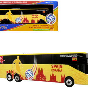 Daimler Tourrider Coach Bus Spain National Football Team Yellow with Graphics International Federation of the Global Game Series Limited Edition to 504 pieces Worldwide 1/87 (HO) Diecast Model by Iconic Replicas