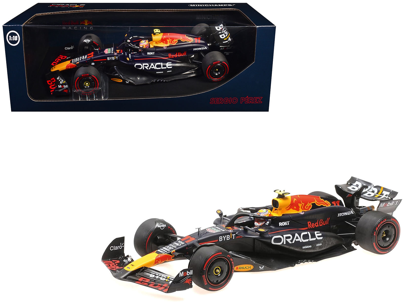 Red Bull Racing RB20 #11 Sergio Perez Oracle 2nd Place F1 Formula One Bahrain GP (2024) with Driver Limited Edition to 180 pieces Worldwide 1/18 Diecast Model Car by Minichamps