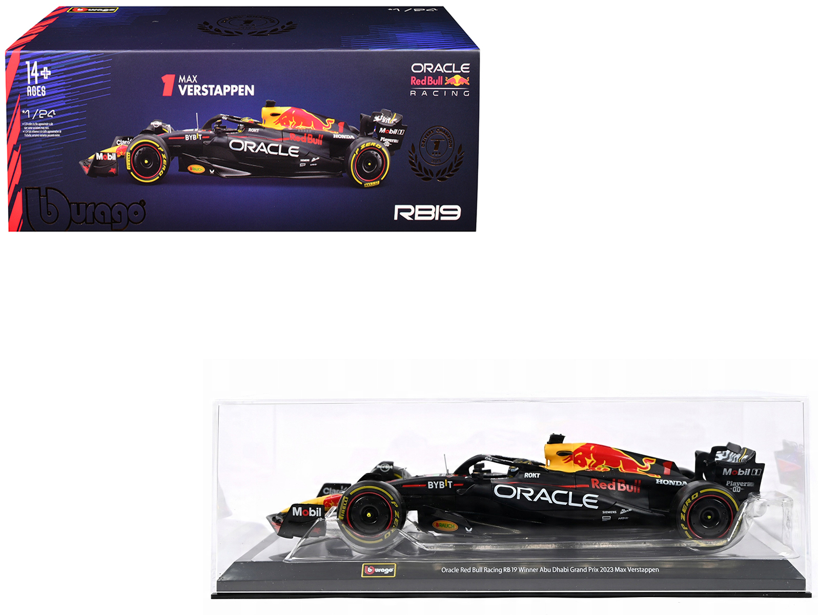 Red Bull Racing RB19 #1 Max Verstappen Oracle Winner Formula One F1 Championship Drivers' Champion (2023) with Display Case 1/24 Diecast Model Car by Bburago