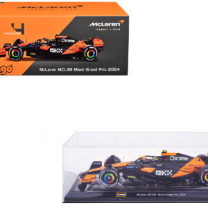 McLaren MCL38 #4 Lando Norris OKX Winner Formula One F1 Miami GP (2024) with Display Case 1/24 Diecast Model Car by Bburago