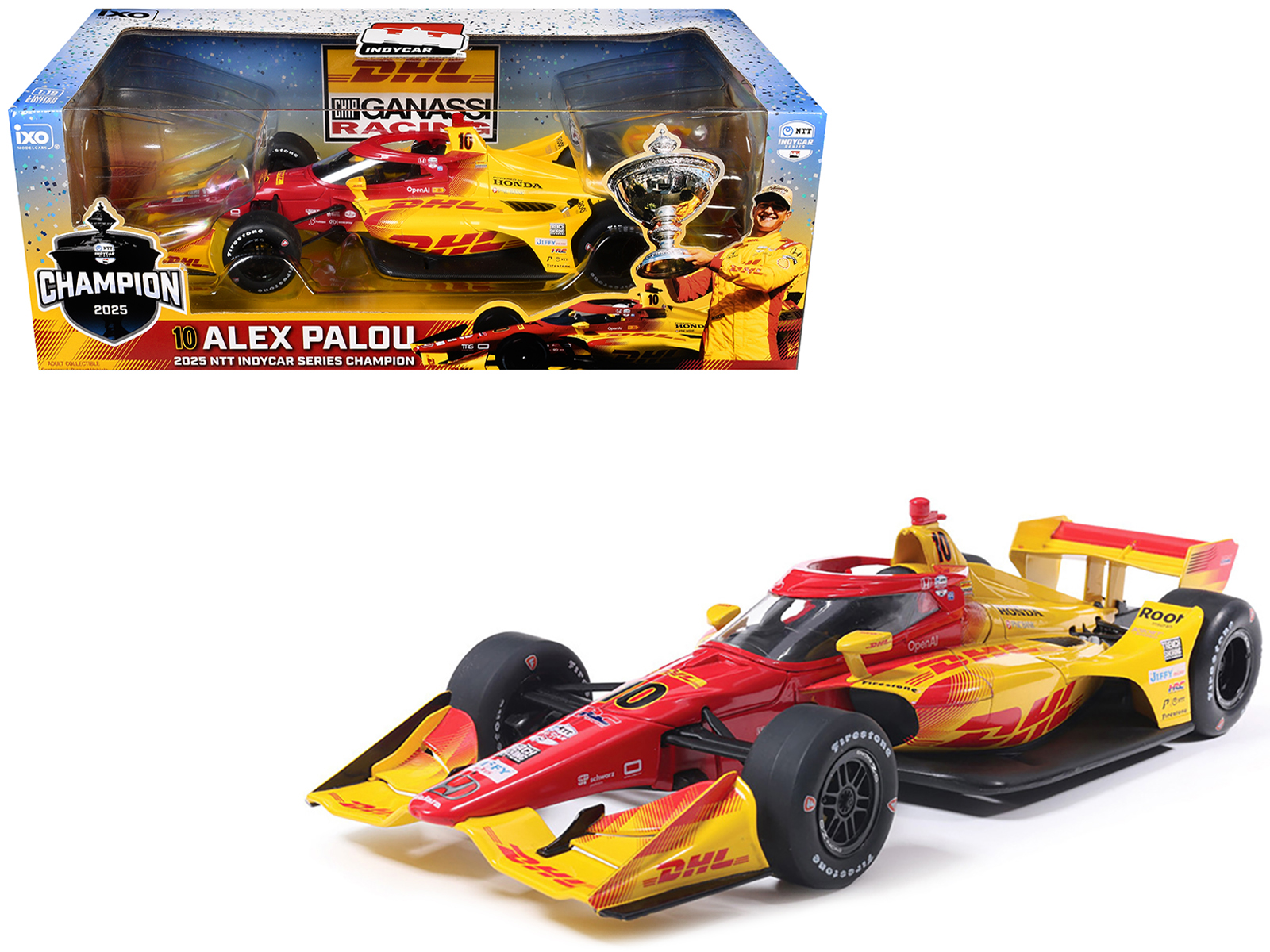 Dallara IndyCar #10 Alex Palou DHL Chip Ganassi Racing (Road Course Configuration) Champion NTT IndyCar Series (2025) 1/18 Diecast Model Car by IXO Models