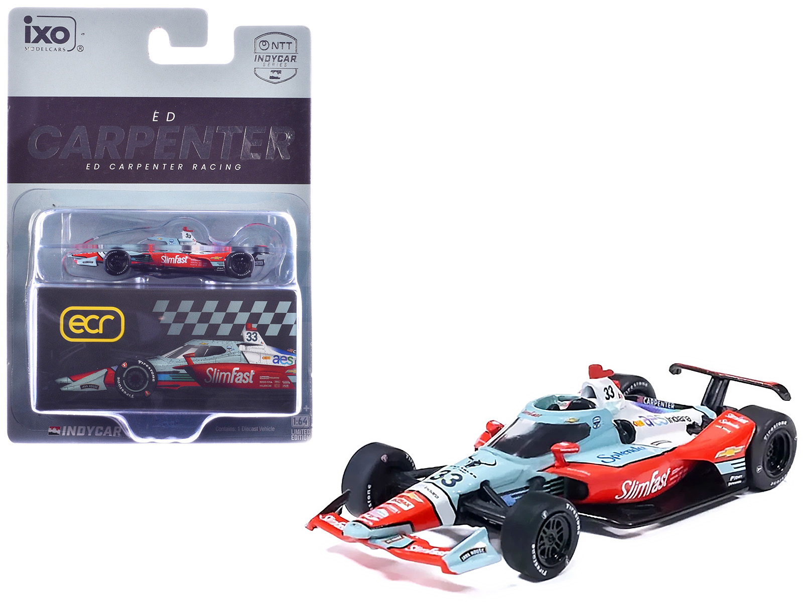 Dallara IndyCar #33 Ed Carpenter Slim Fast Ed Carpenter Racing (Road Course Configuration) NTT IndyCar Series (2026) 1/64 Diecast Model Car by IXO Models