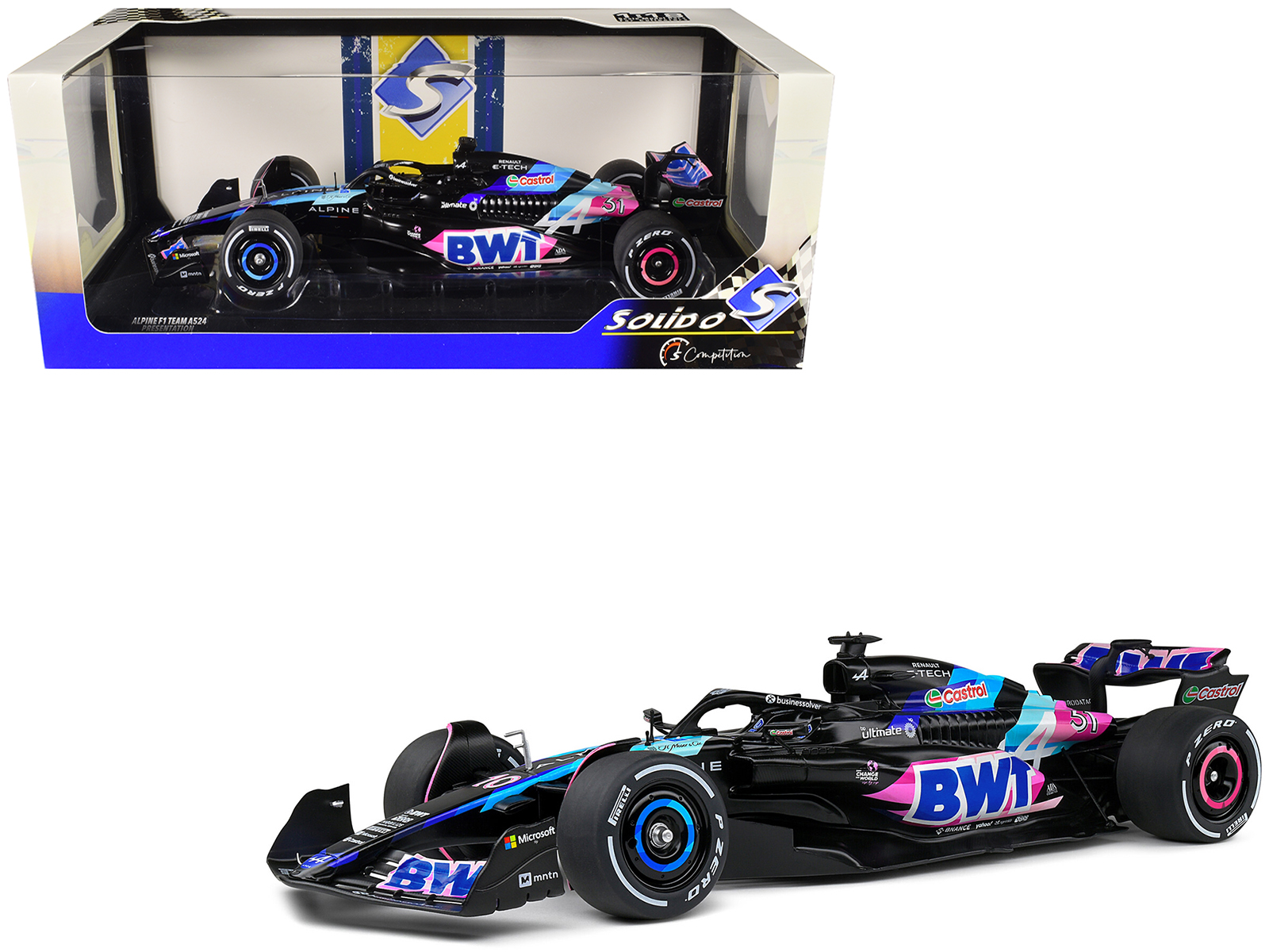 Alpine A524 Presentation Edition BWT Formula One F1 World Championship (2024) Competition Series 1/18 Diecast Model Car by Solido