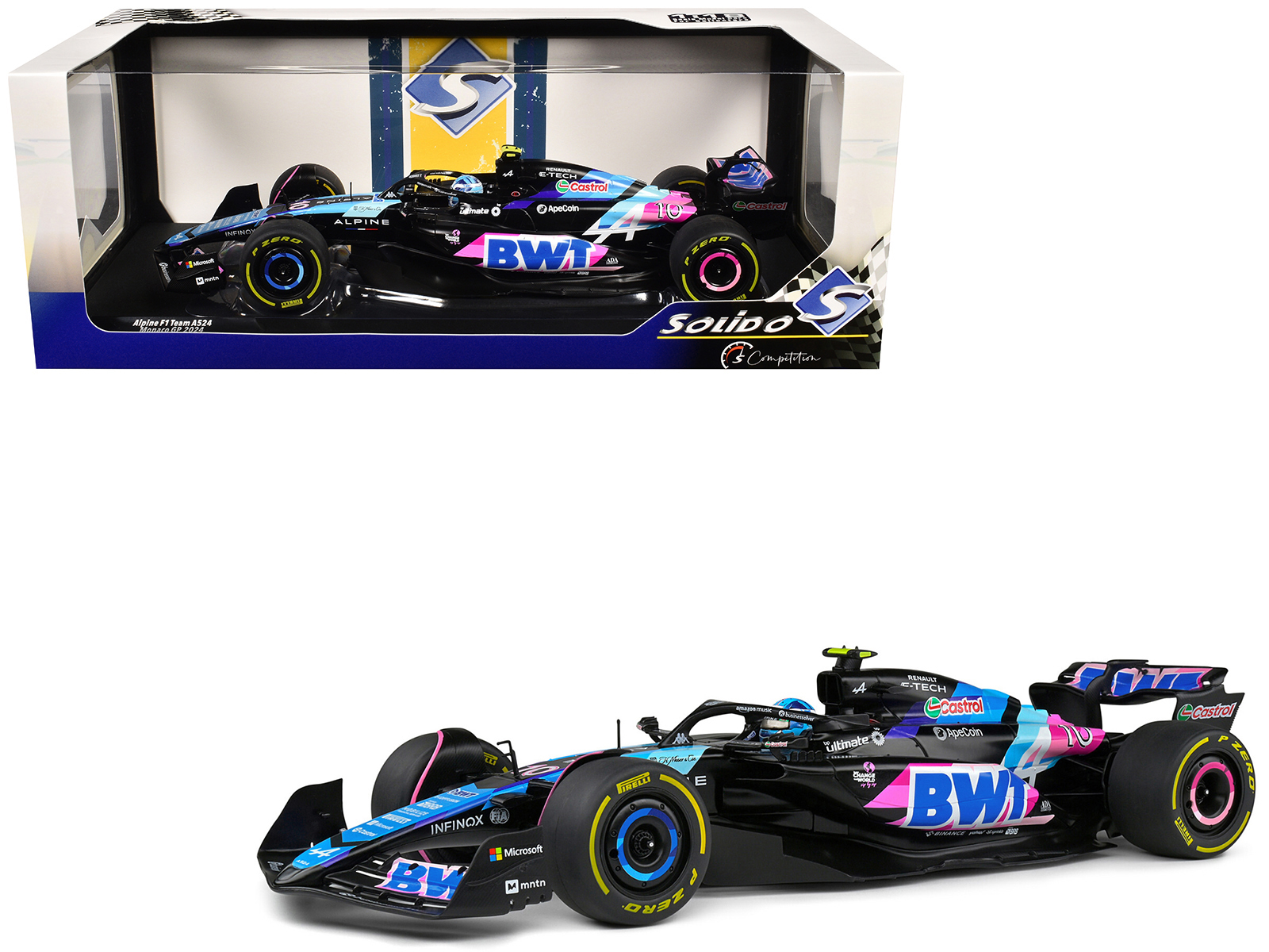 Alpine A524 #10 Pierre Gasly BWT Formula One F1 Monaco GP (2024) Competition Series 1/18 Diecast Model Car by Solido